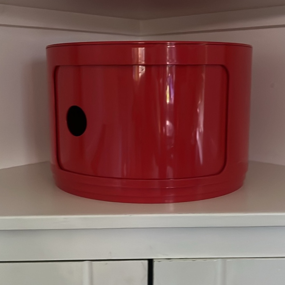 kartell componibili red single shelf round storage unit cabinet vintage